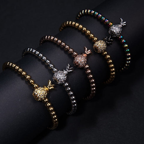 Piña Colada | Gunmetal & 18k Gold | Crystal Pineapple Bracelet